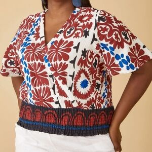NWT Ashley Stewart Floral Wrap Blouse - Red, Blue, Black Size 26/28